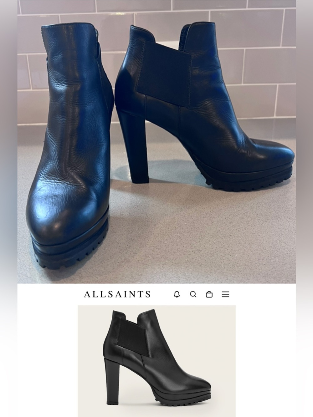 All Saints Sarris leather platform chelsea boots in black Sz 38 / 8